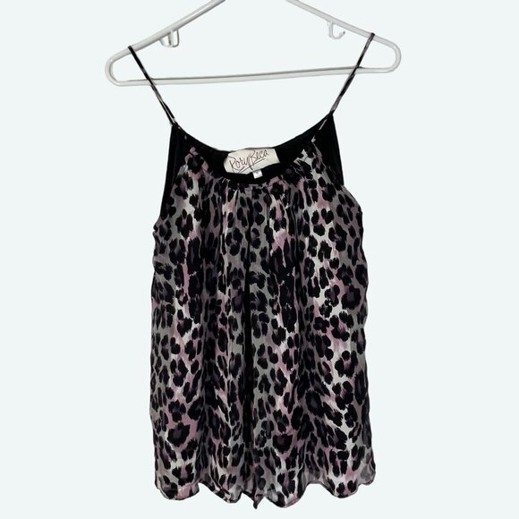 Rory Beca 100% Silk Spaghetti Strap Cami‎ Tank Top Purple Leopard Print Small - Picture 1 of 6